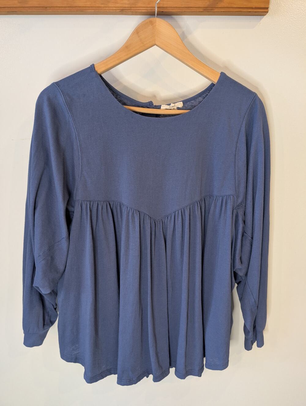 Easel Slate Blue Cotton Tunic Top Button Back Dolman Sleeve Small Boho Cottage